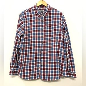 Magellan Flannel Button‎ Down Shirt Blue White Maroon Plaid Men's XL